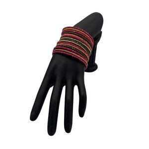 Multicolor Beaded Cuff  Bracelet With Pink Gold Brown Beads